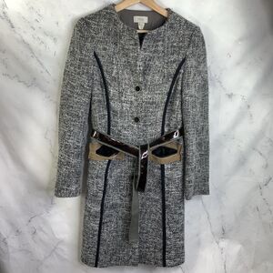 Hoss Intropia tweed Jacket coat button trench 34 2 XS Waist tie silk wool blend